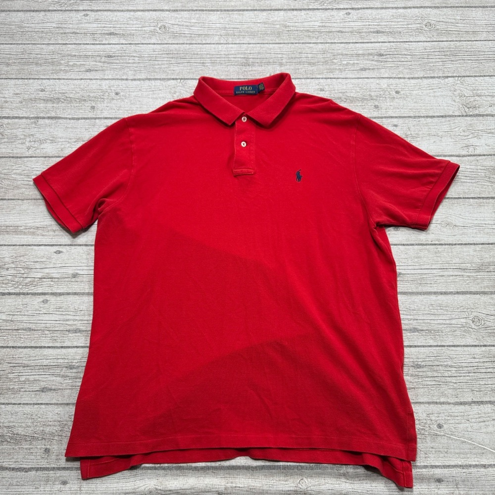Polo Ralph Lauren Shirt Men's XL Red Pique Knit Short Sleeve Athleisure Varsity